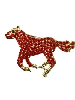 Vintage Gold-Tone Red Crystal Horse Brooch - Women's Jewelry